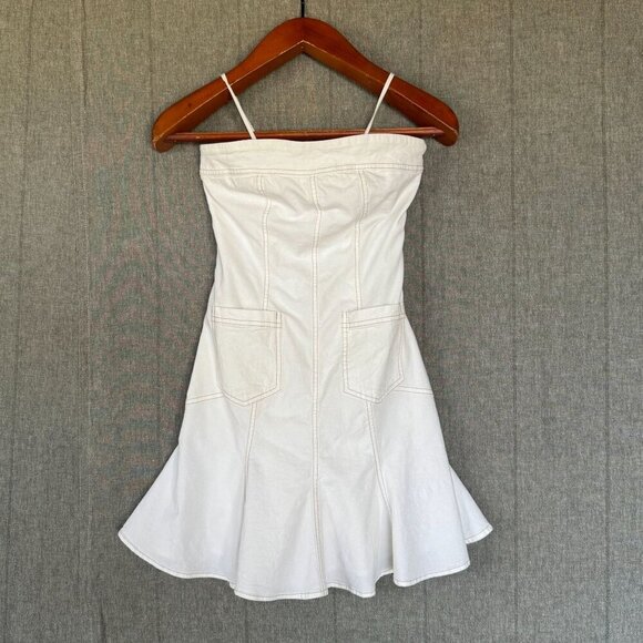 BDG UO Structured Drop Waist Strapless Ivory Tennis Preppy Mini Dress Size Small - Picture 5 of 14